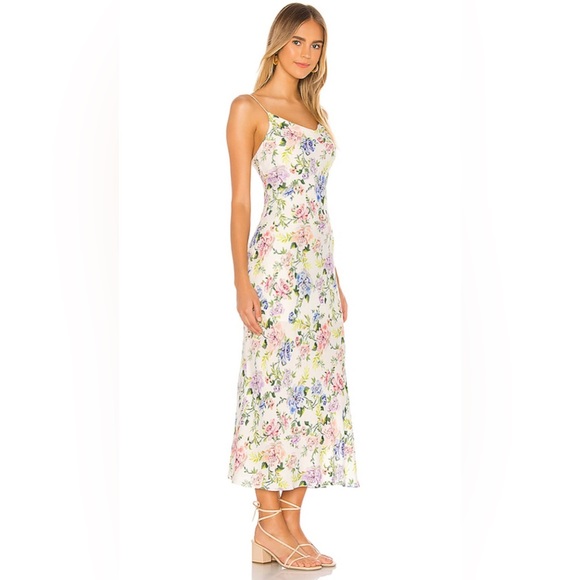 Alice + Olivia NEW Harmony Floral Drapey Side Slit Slip Dress In Gardenia Sz 10 - Picture 7 of 16